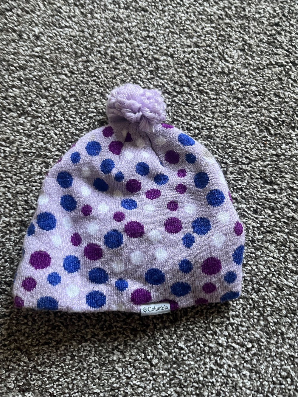 Columbia Kids Lavender Beanie with Blue & Purple Polka Dots